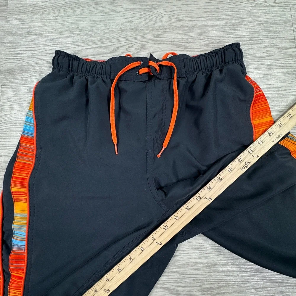 Nike‎ Mens Swim Trunks Board Shorts Black Orange Striped Medium Mesh Lined